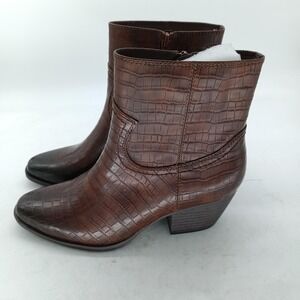 Frye & Co Sylvi Boots Womens Sz 6 Brown Croc Ankle Western Block Heel Zip #94